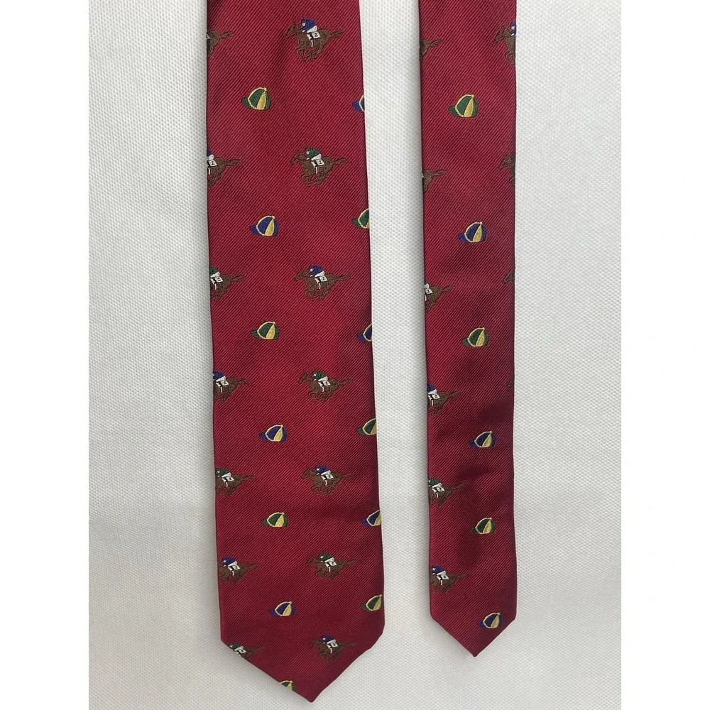 VTG Polo Ralph Lauren Jockey Tie Horse Equestrian Red Seta Silk Italian Necktie